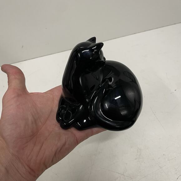 Baccarat Black Cat Grooming Figurine, Crystal Signed Stamped Figure Paper Weight - Picture 5 of 6